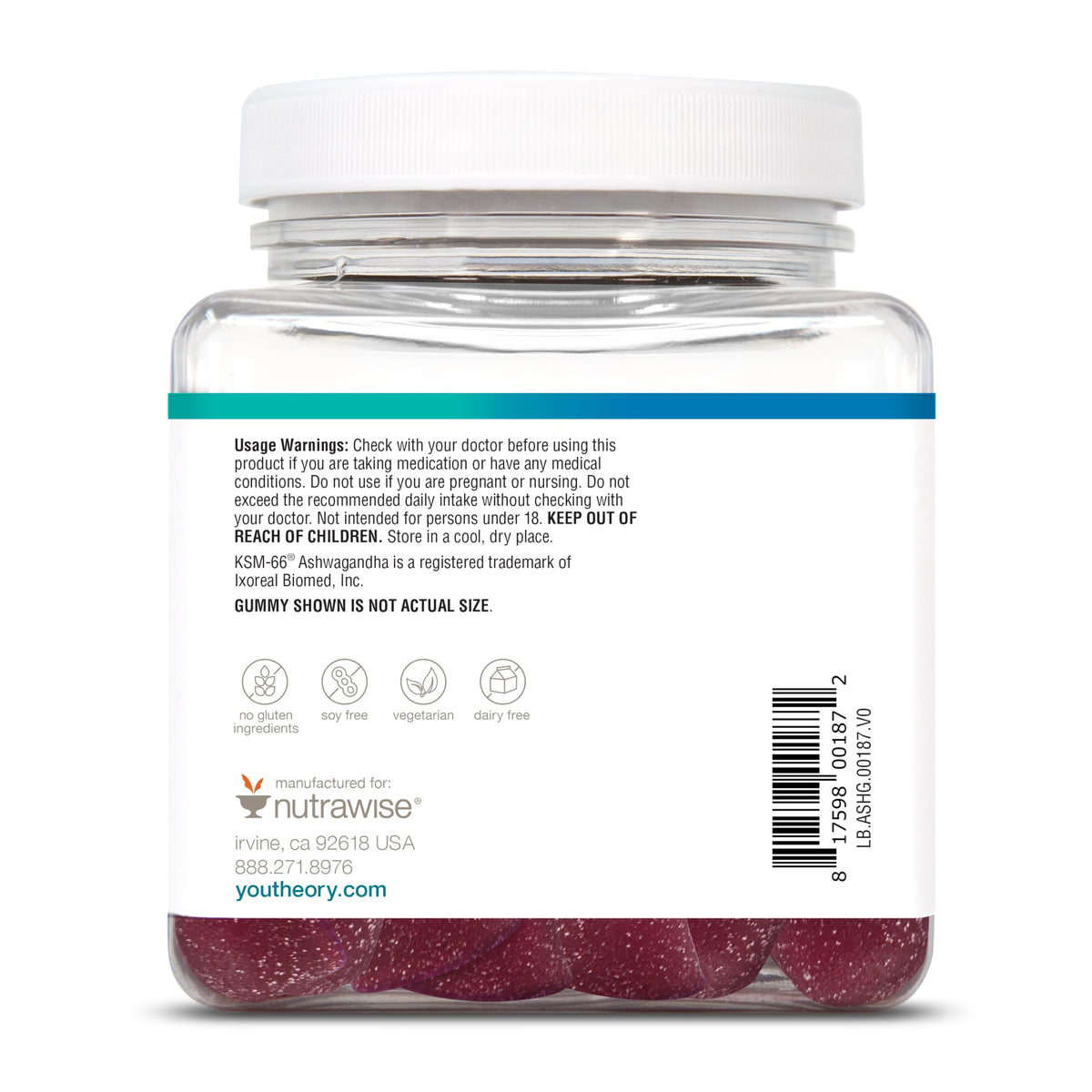 Gummies Ashwagandha Youtheory, en gros plan sur la texture