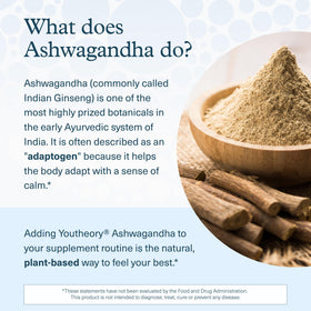 Gummies Ashwagandha Youtheory sur une table, mise en scène