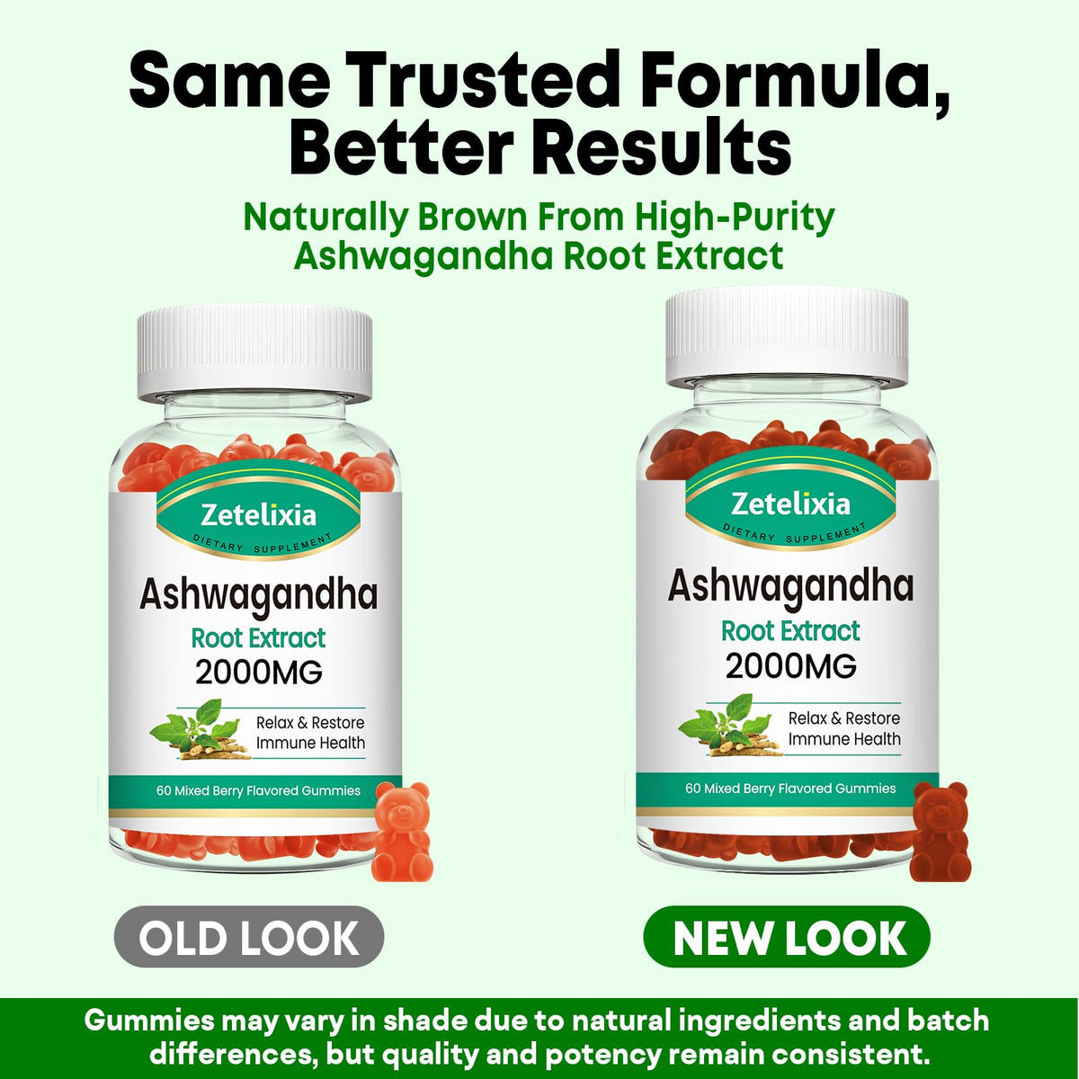 Gummies Ashwagandha Zetelixia avec vitamine D3, présentation des gummies