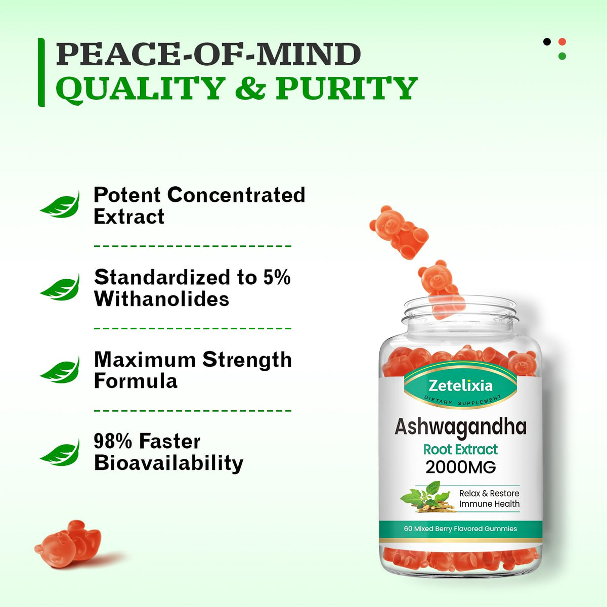 Gummies Ashwagandha Zetelixia, portion recommandée sur une cuillère