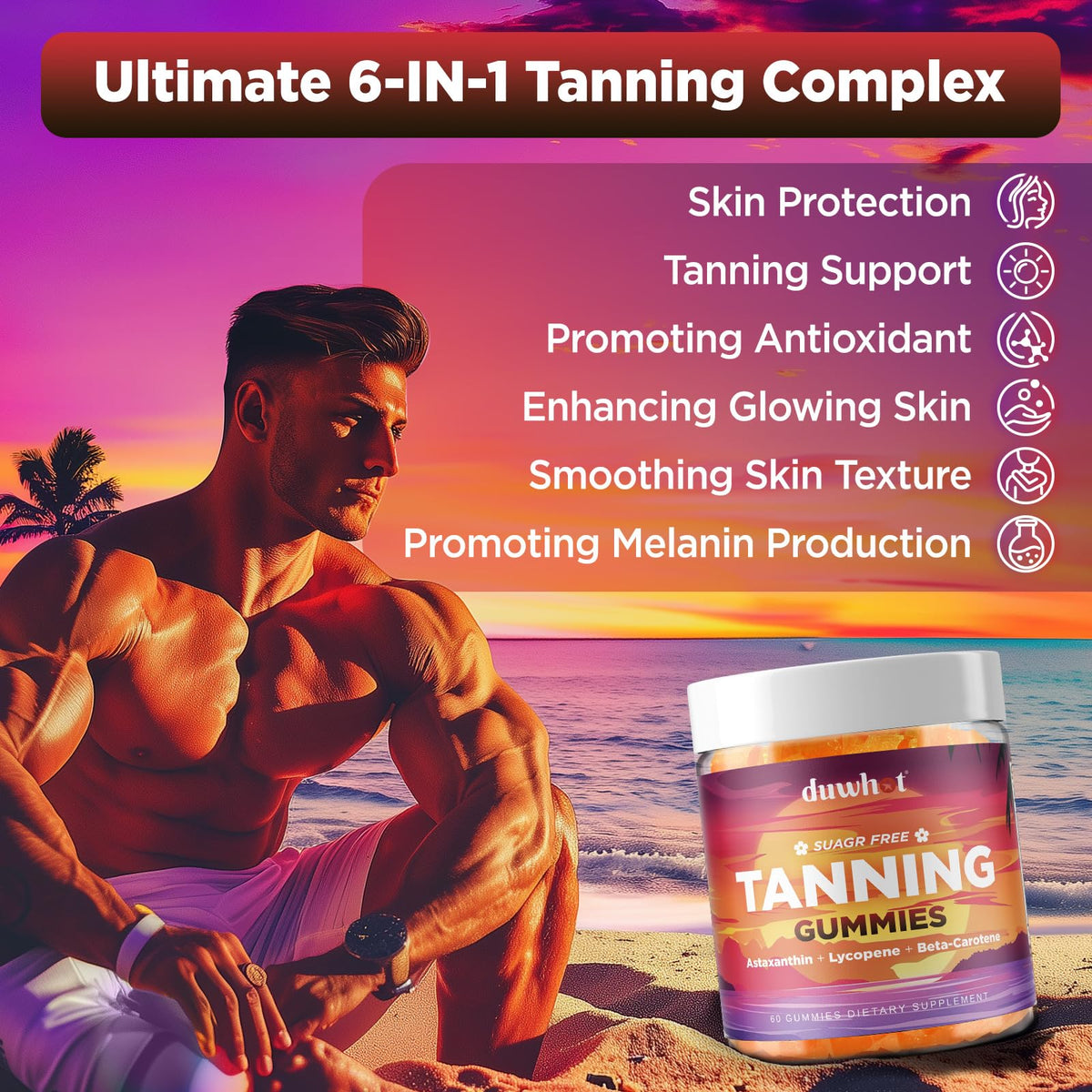 Gummies Astaxanthin 24mg duwhot sur une table avec des fruits