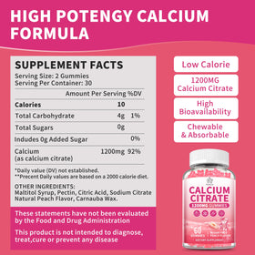 Gummies au calcium citrate Herbance, ingrédients listés sur l'emballage