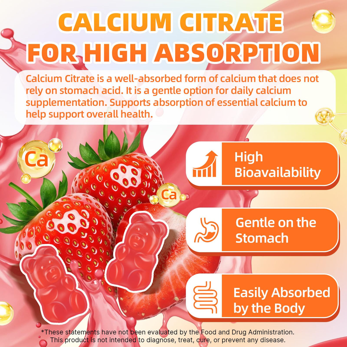 Gummies au calcium citrate Mchokuu avec une portion affichée