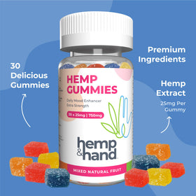 Gummies au Chanvre 750mg Hemp & Hand présentation des saveurs fraise, ananas, mangue