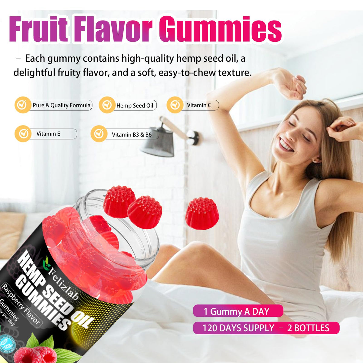 Gummies au chanvre Felizlab, détail de la texture douce