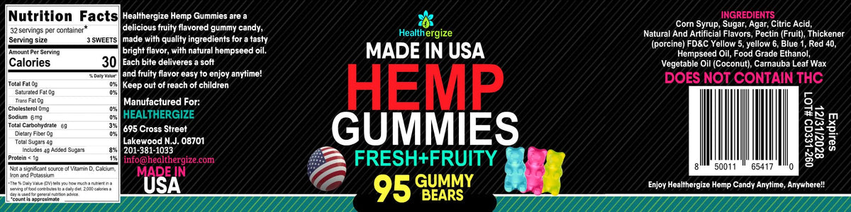 Gummies au chanvre Healthergize, boîte ouverte avec oursons visibles