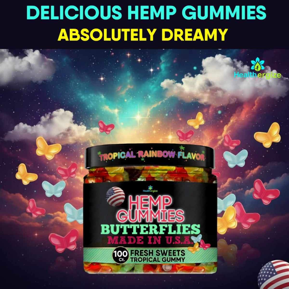 Gummies au chanvre Healthergize, bonbons en gelée avec des fruits
