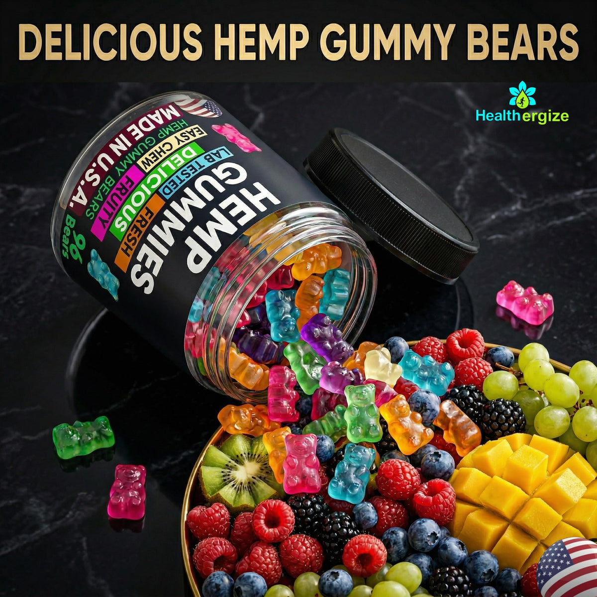 Gummies au chanvre Healthergize en forme d'ourson, saveurs variées