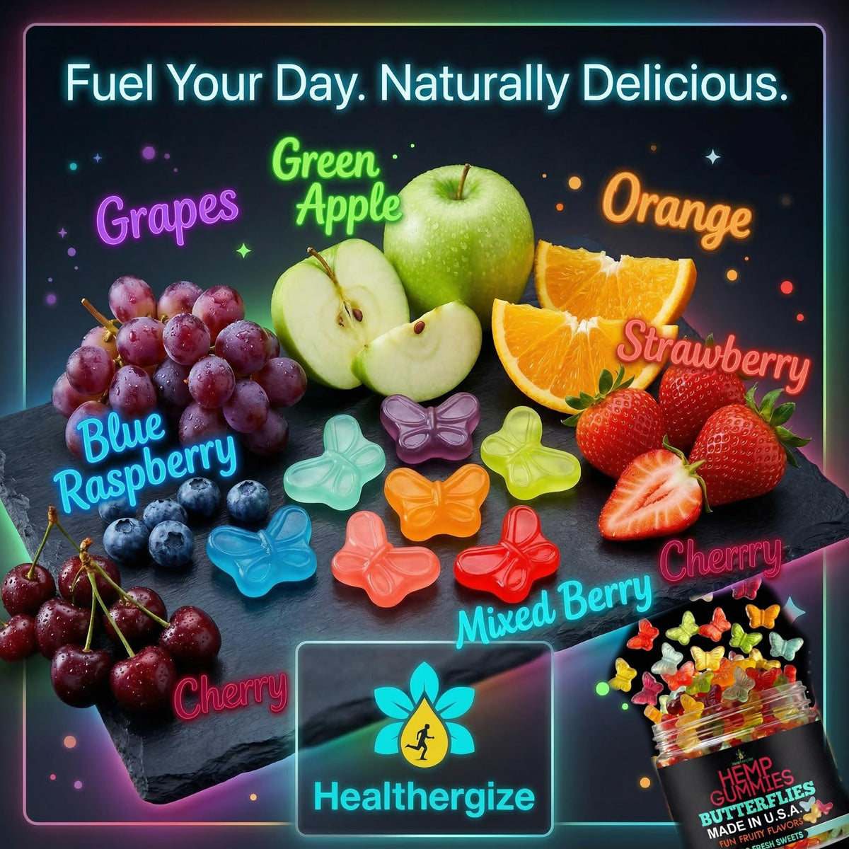 Gummies au chanvre Healthergize en forme de papillon, texture douce