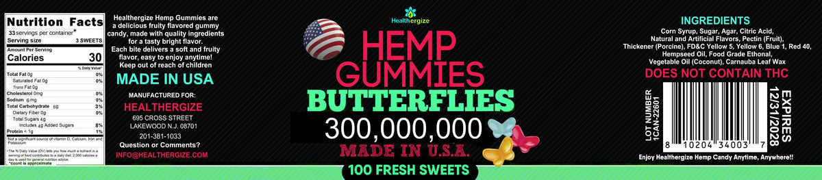 Gummies au chanvre Healthergize, étiquette de la bouteille