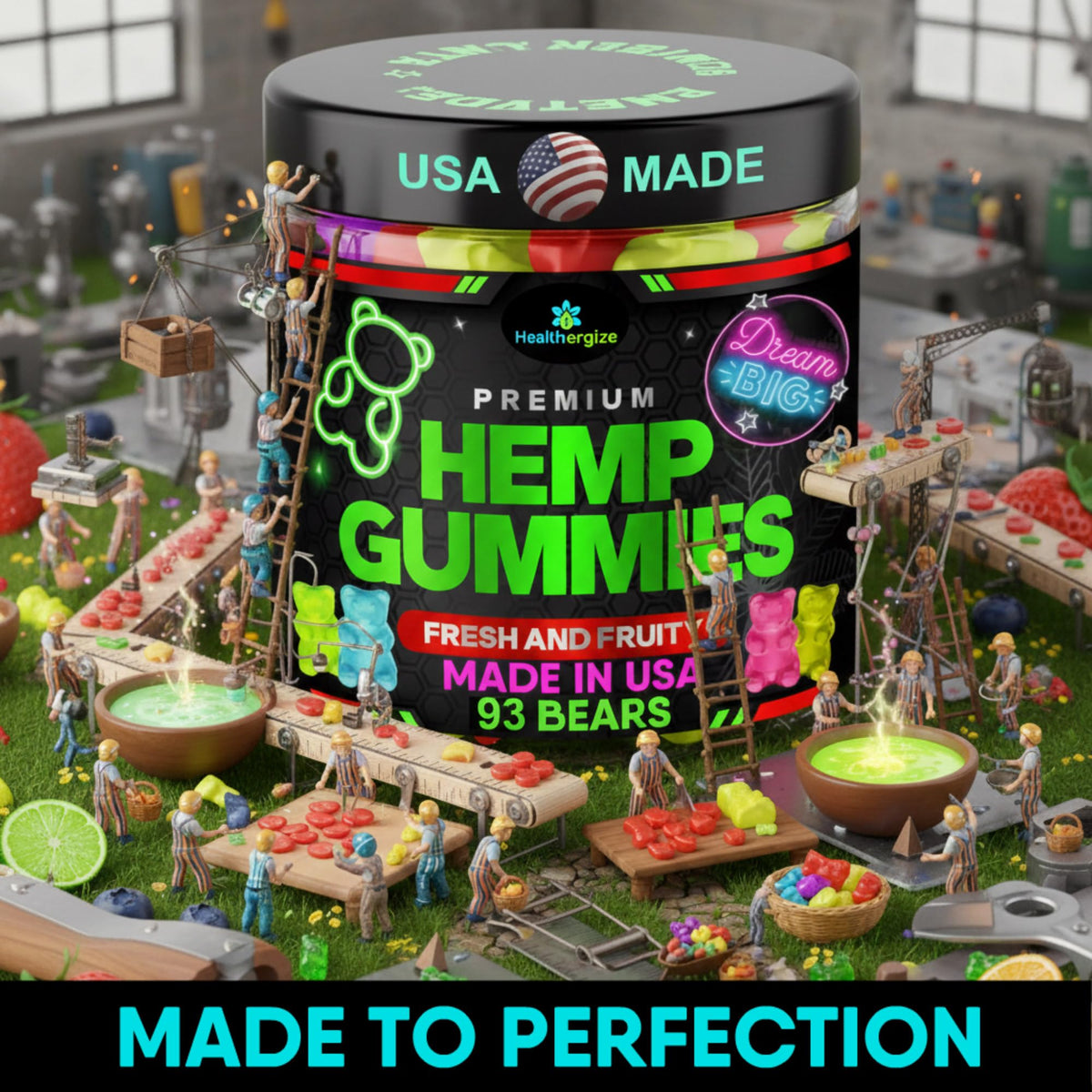 Gummies au chanvre Healthergize, étiquette détaillant les ingrédients