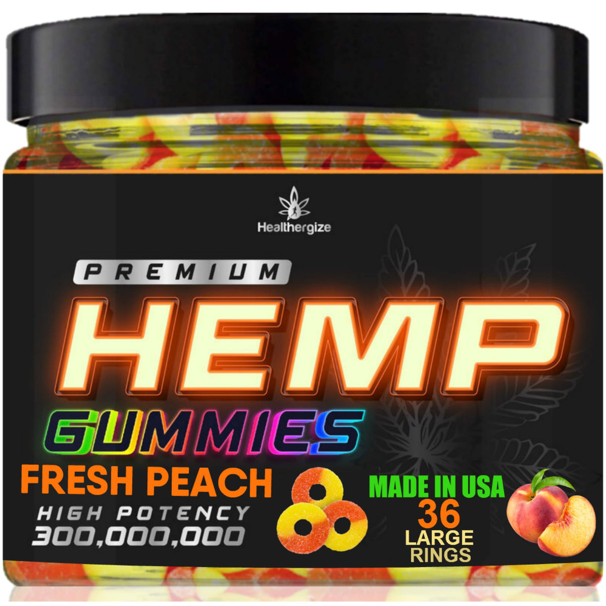 Gummies au chanvre Healthergize goût pêche, vue de face
