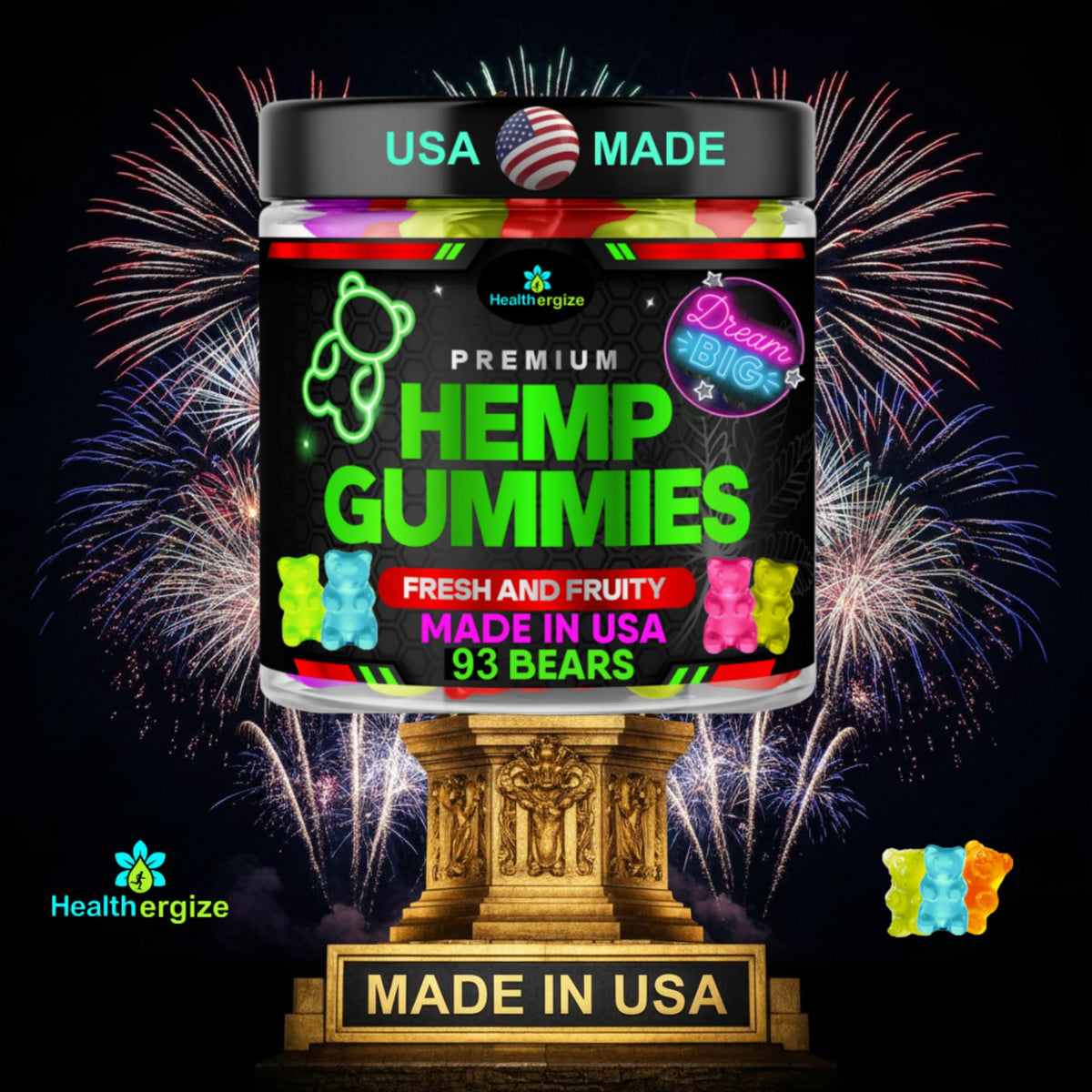 Gummies au chanvre Healthergize, gros plan sur une gummy