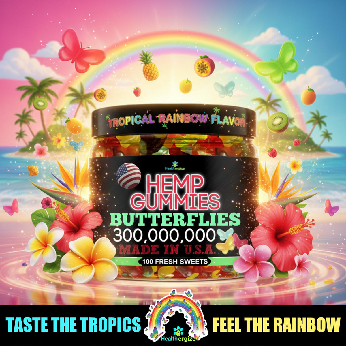 Gummies au chanvre Healthergize, présentation de la bouteille ouverte