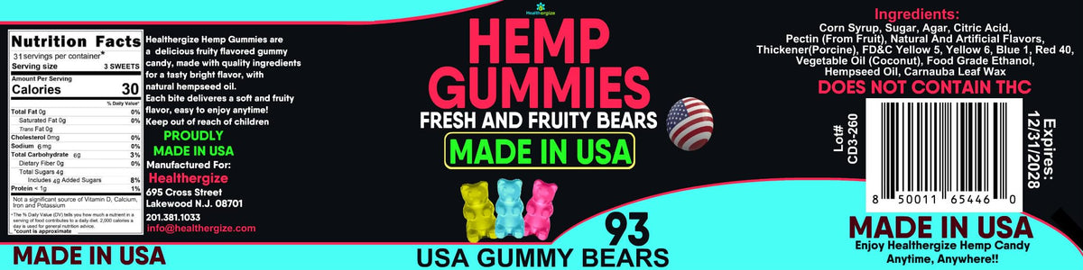 Gummies au chanvre Healthergize, présentation des bonbons sur une assiette