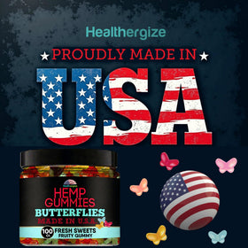 Gummies au chanvre Healthergize sur une table, présentation colorée