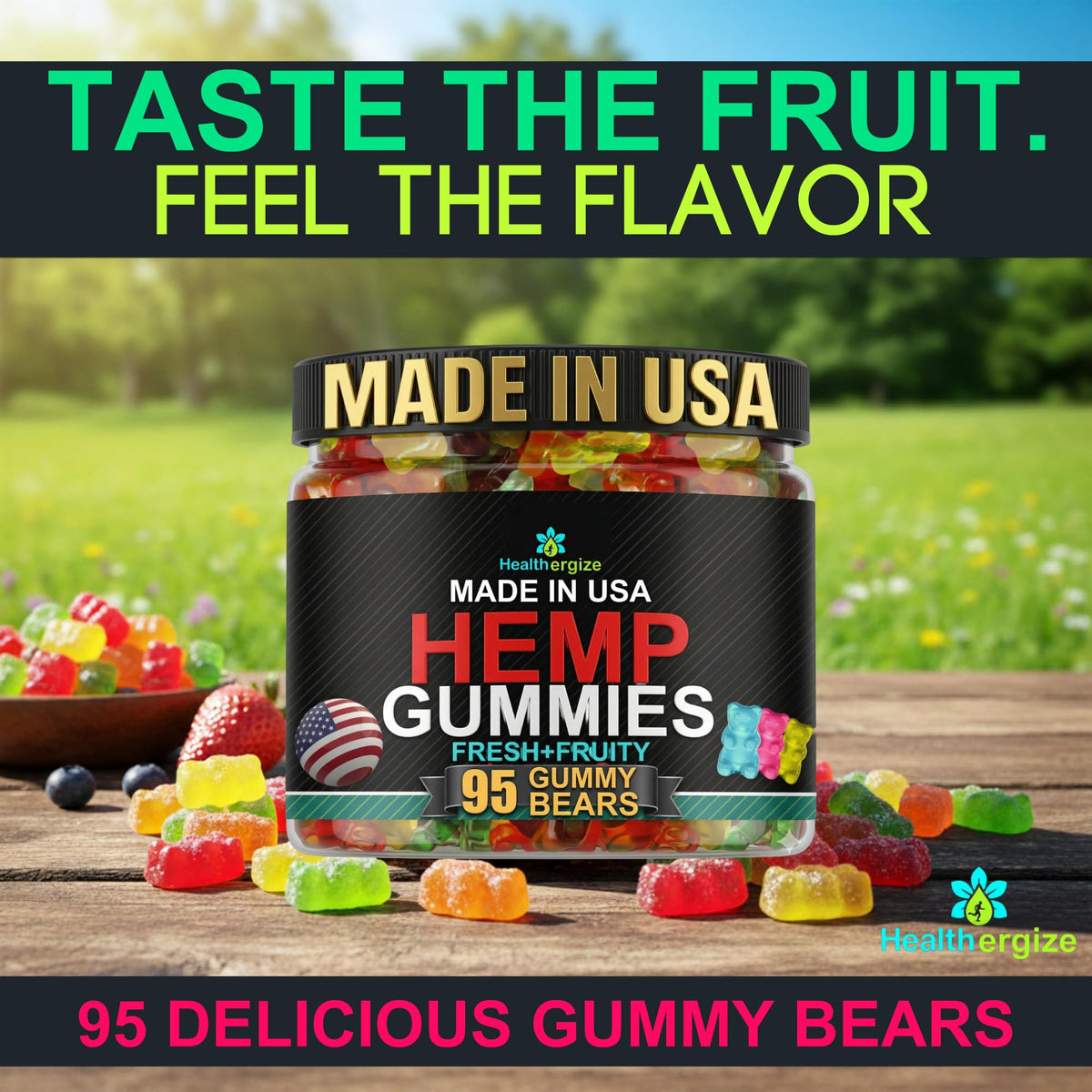 Gummies au chanvre Healthergize variété de saveurs, Framboise Bleue et Cerise