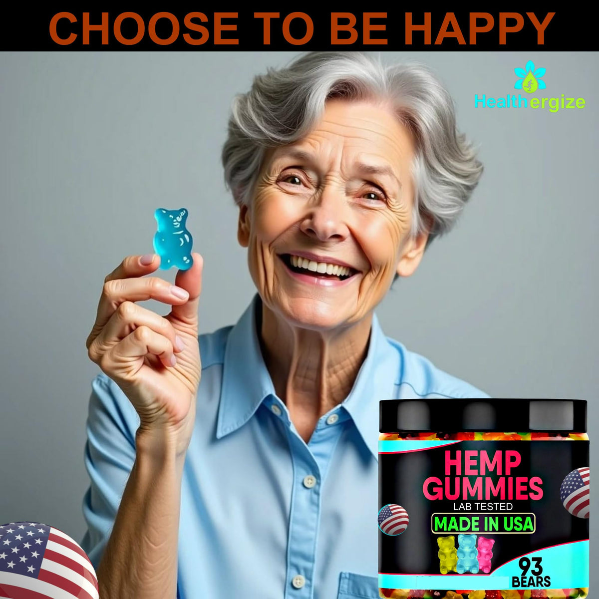 Gummies au chanvre Healthergize, vue de côté du pot