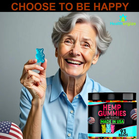 Gummies au chanvre Healthergize, vue de côté du pot