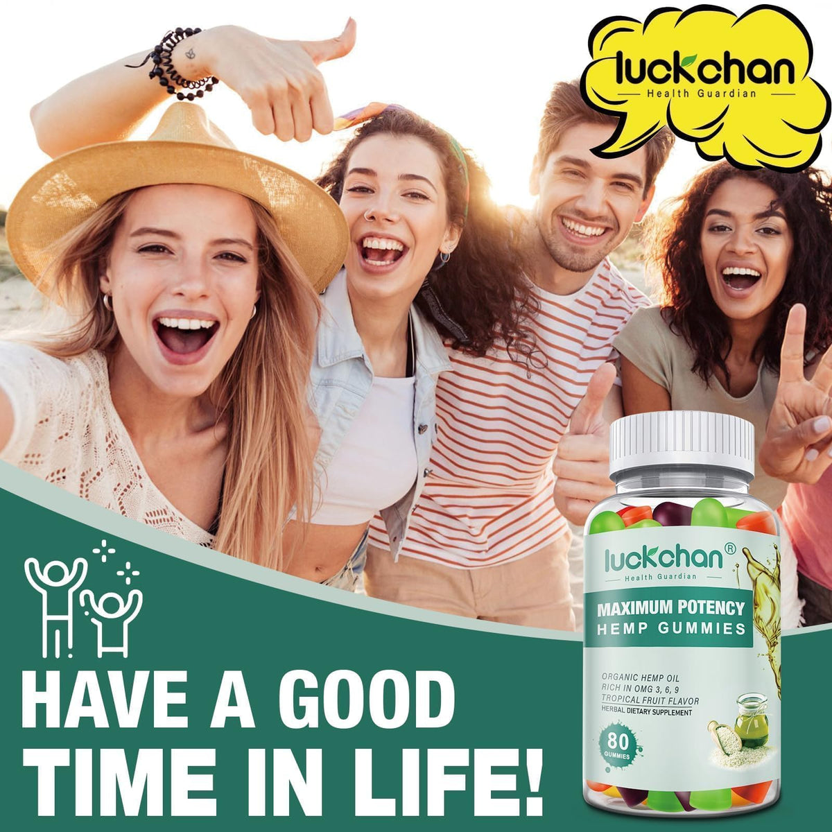 Gummies au chanvre LUCKCHAN avec couvercle ouvert