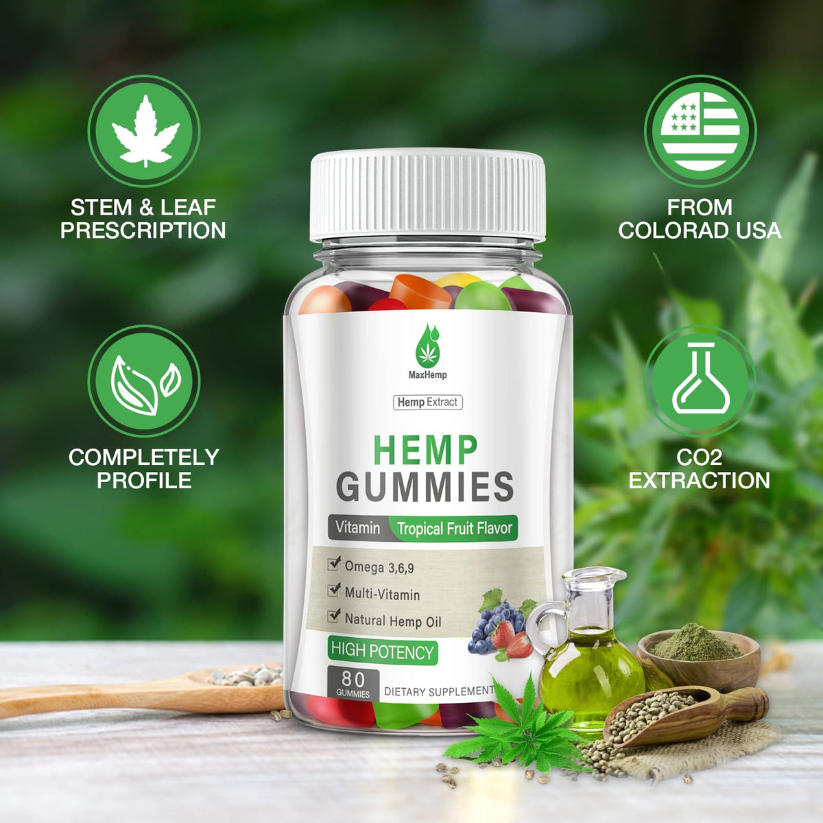 Gummies au chanvre MaxHemp arrière avec informations nutritionnelles