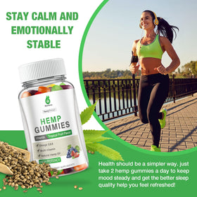 Gummies au chanvre MaxHemp sur une table avec bouteille