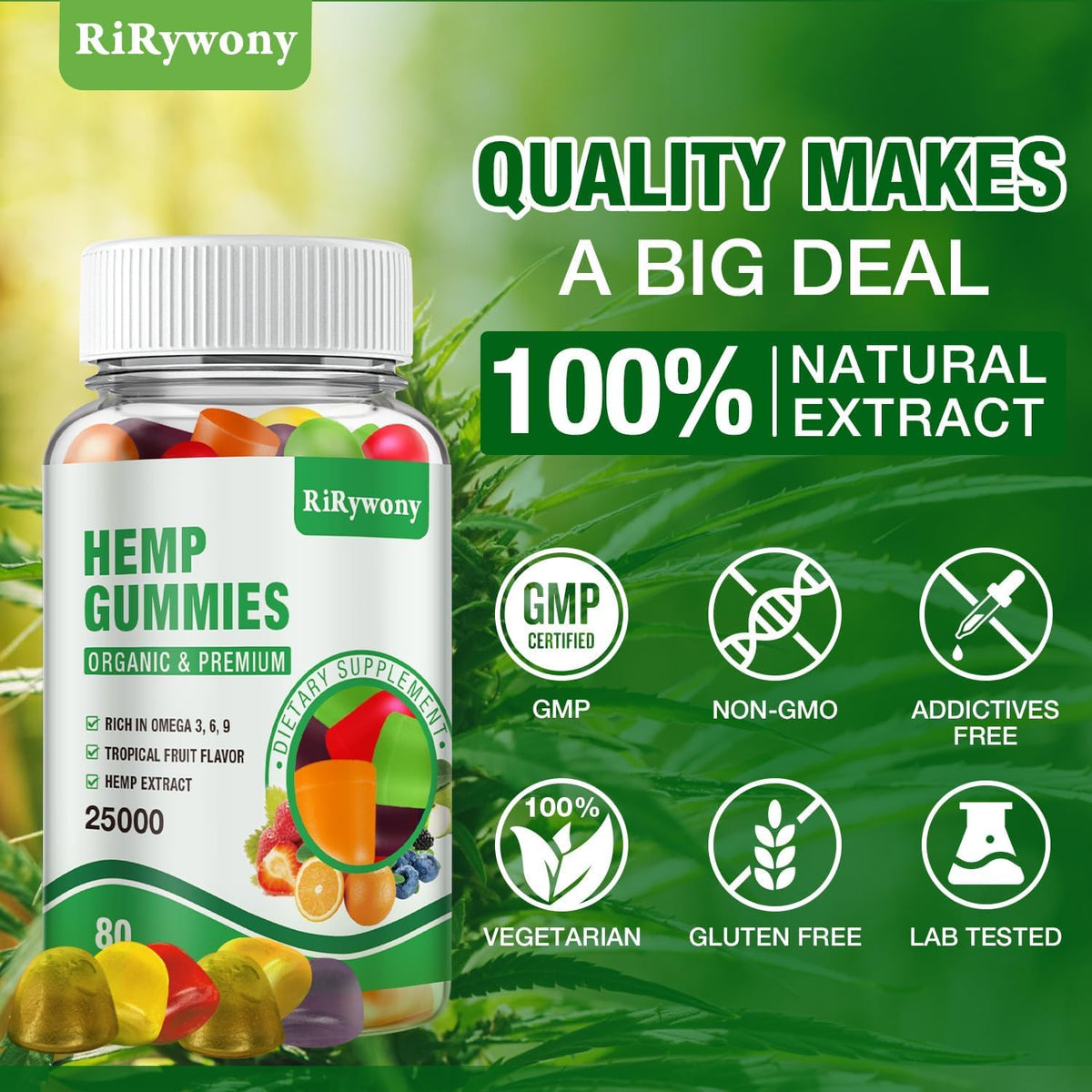 Gummies au chanvre RiRywony Health avec étiquette visible