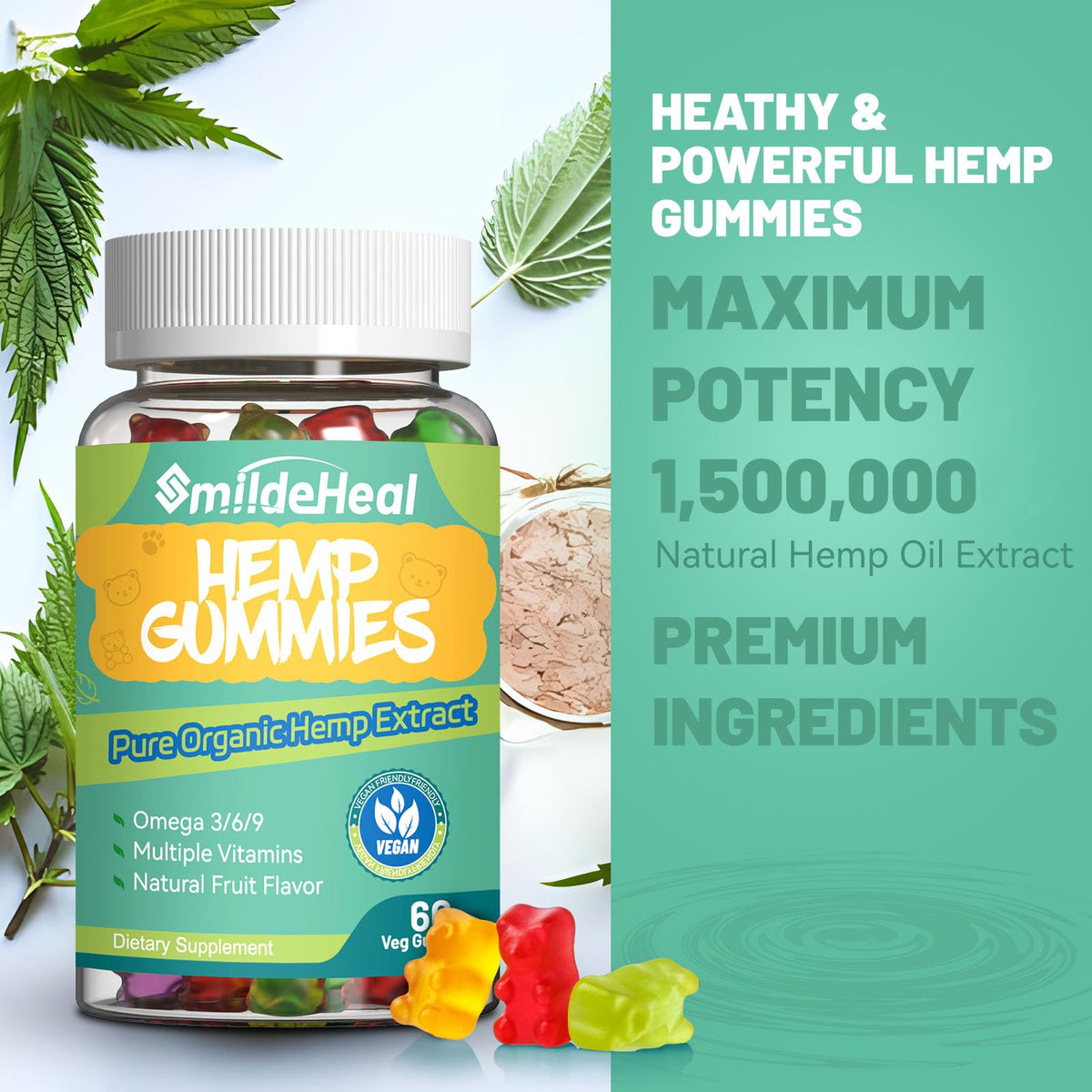 Gummies au chanvre SmildeHeal en gros plan avec texture