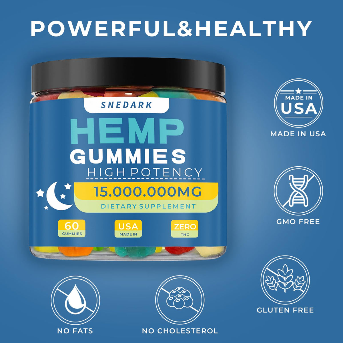 Gummies au chanvre SNEDARK avec fruits en arrière-plan