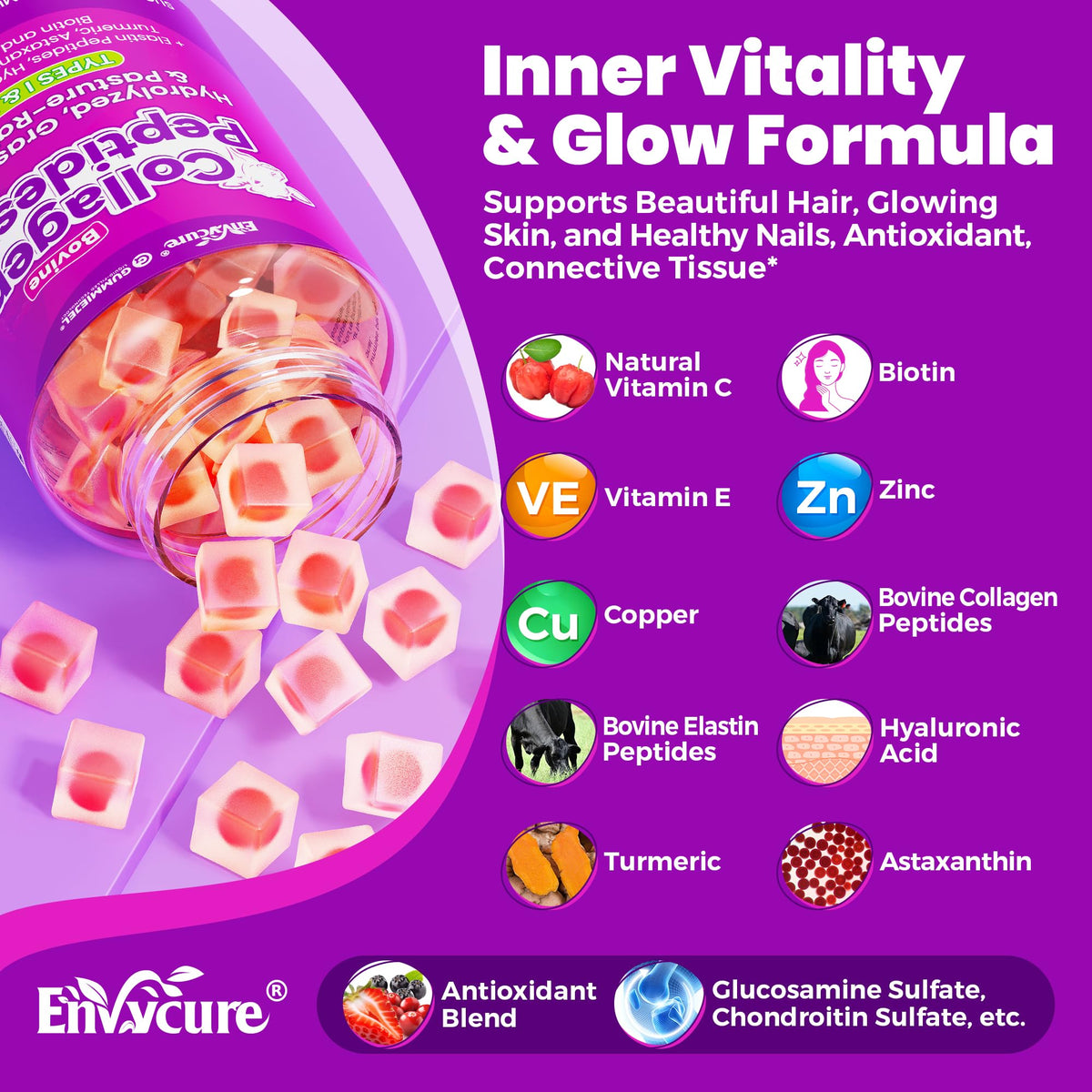 Gummies au collagène EnvyCure, étiquette des ingrédients