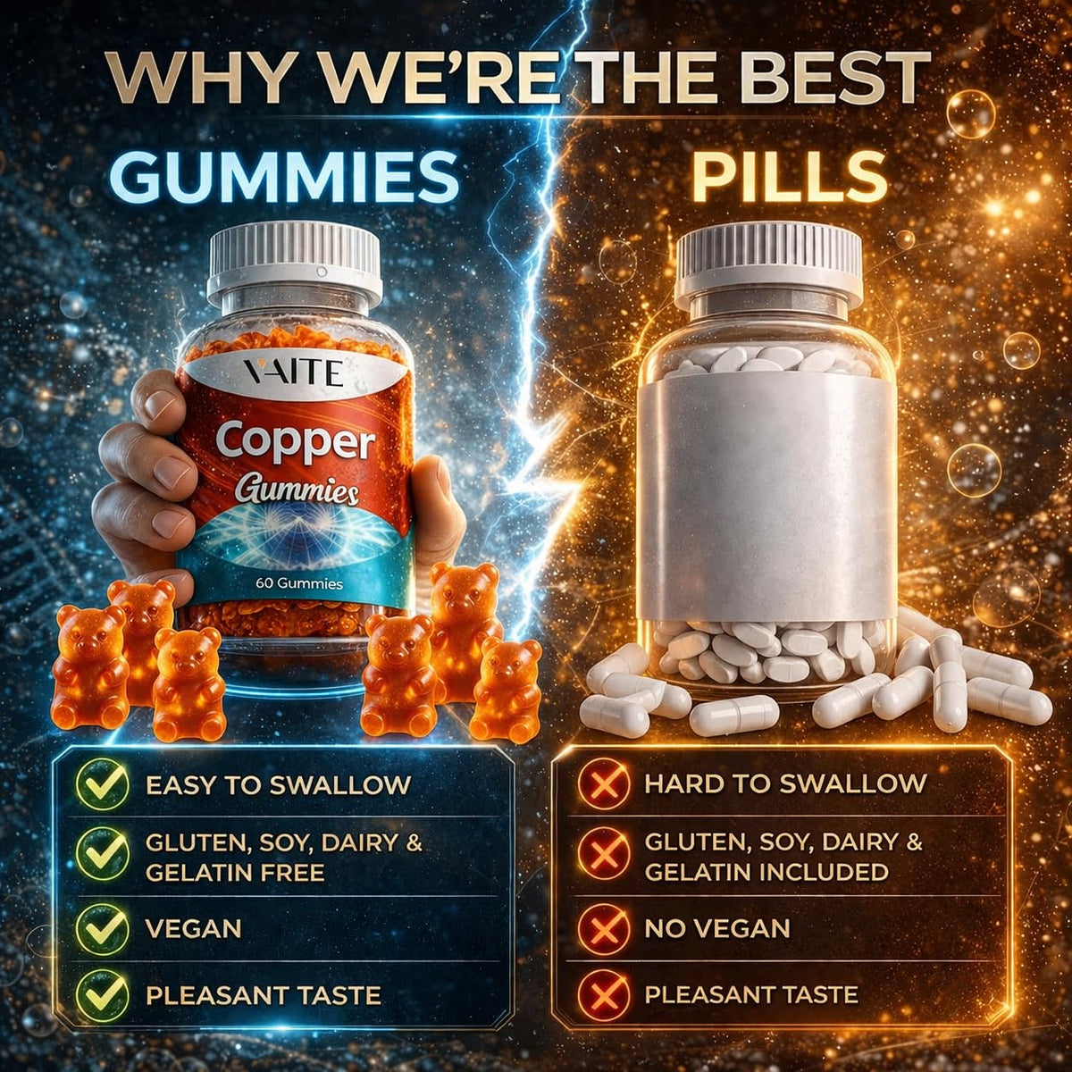 Gummies au cuivre VAITE en main, prêtes à être consommées