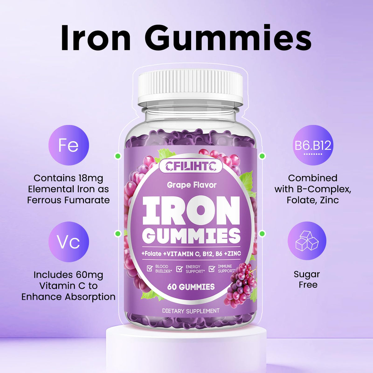 Gummies au fer CFILIHTC sur une table en bois
