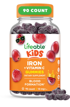 Gummies au fer Lifeable pour enfants, bouteille de 90 gummies