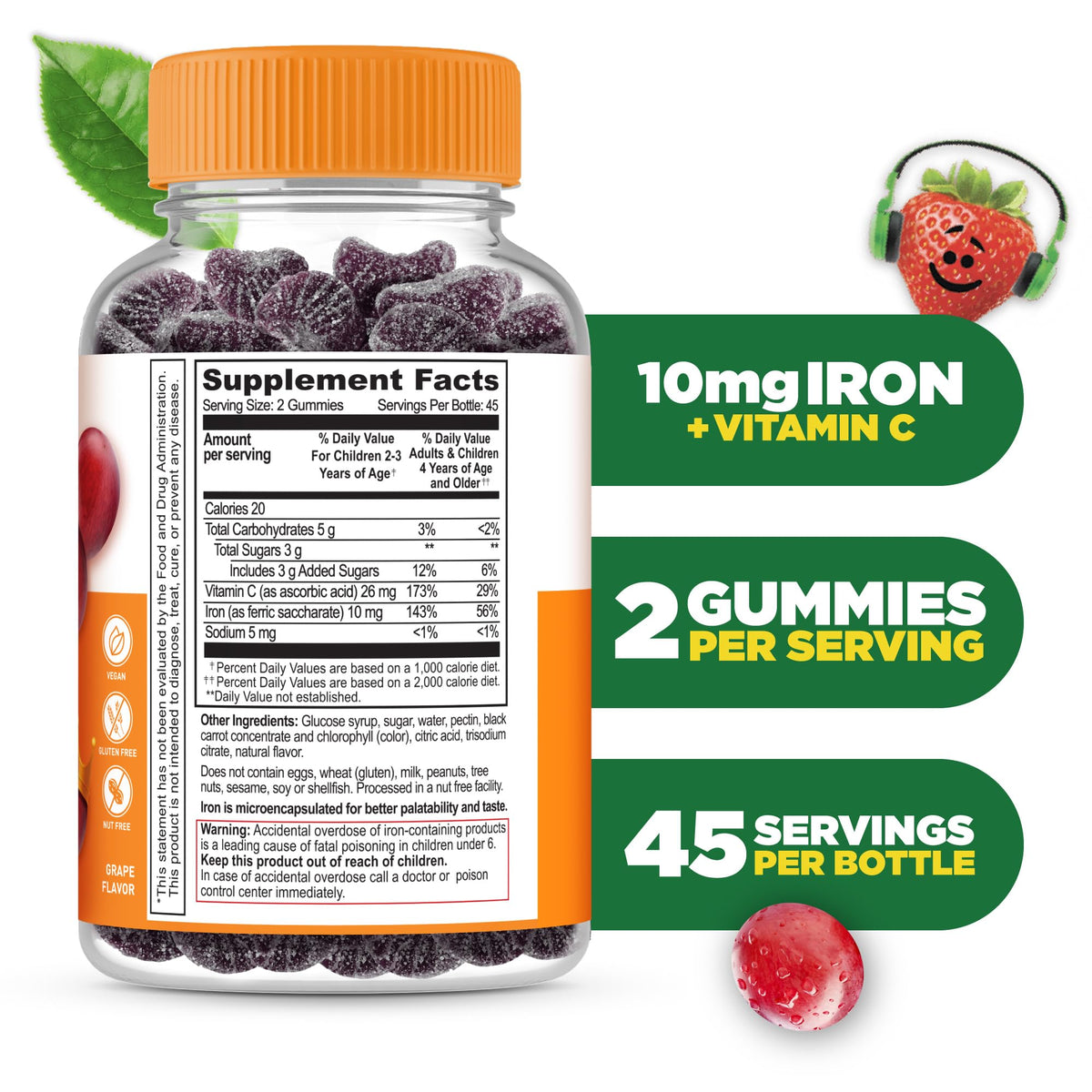 Gummies au fer Lifeable, vue de face avec étiquette