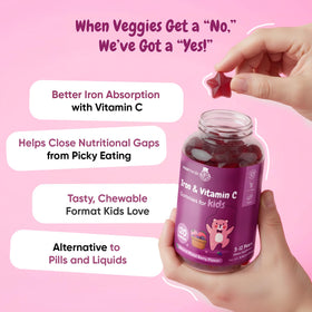 Gummies au fer maxmedix pour enfants, avec un enfant souriant
