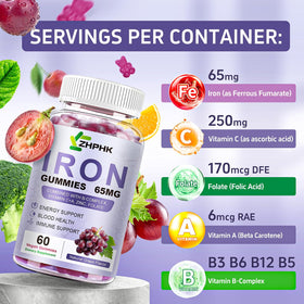 Gummies au fer ZHPHK avec flacon ouvert