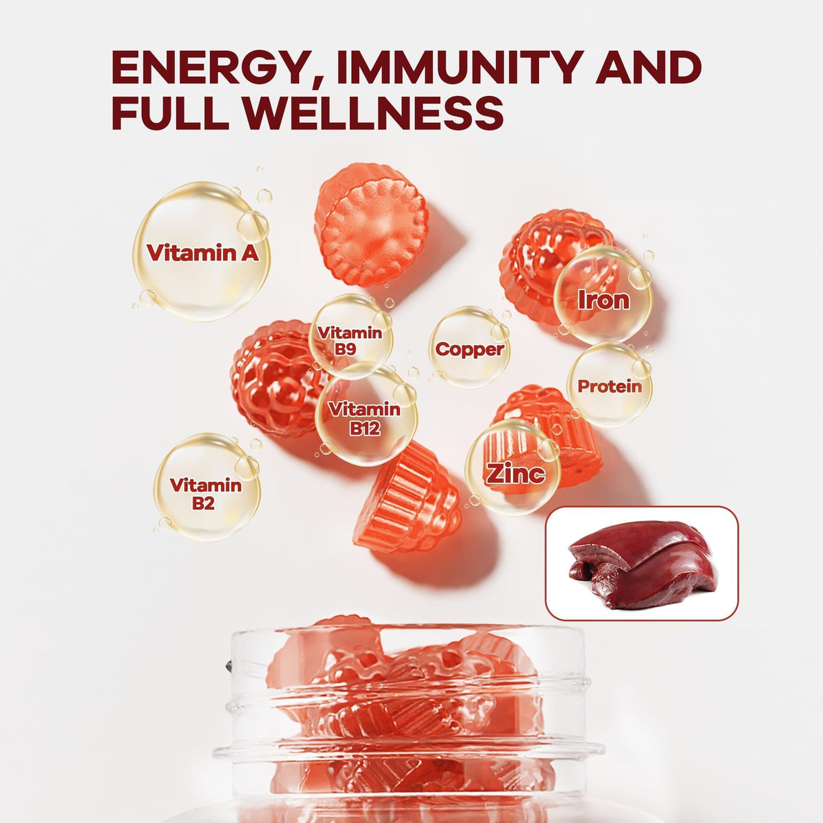 Gummies au foie de boeuf Velna zivs avec une cuillère en bois