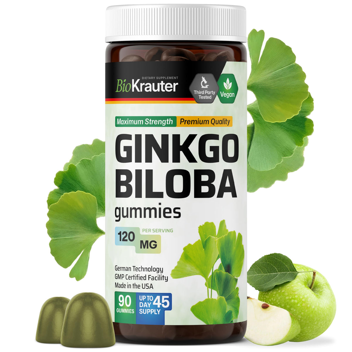 Gummies au Ginkgo Biloba BIO KRAUTER en emballage, vue avant