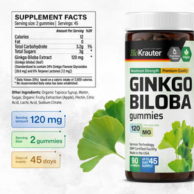Gummies au Ginkgo Biloba BIO KRAUTER, goût pomme, présentation sur une table