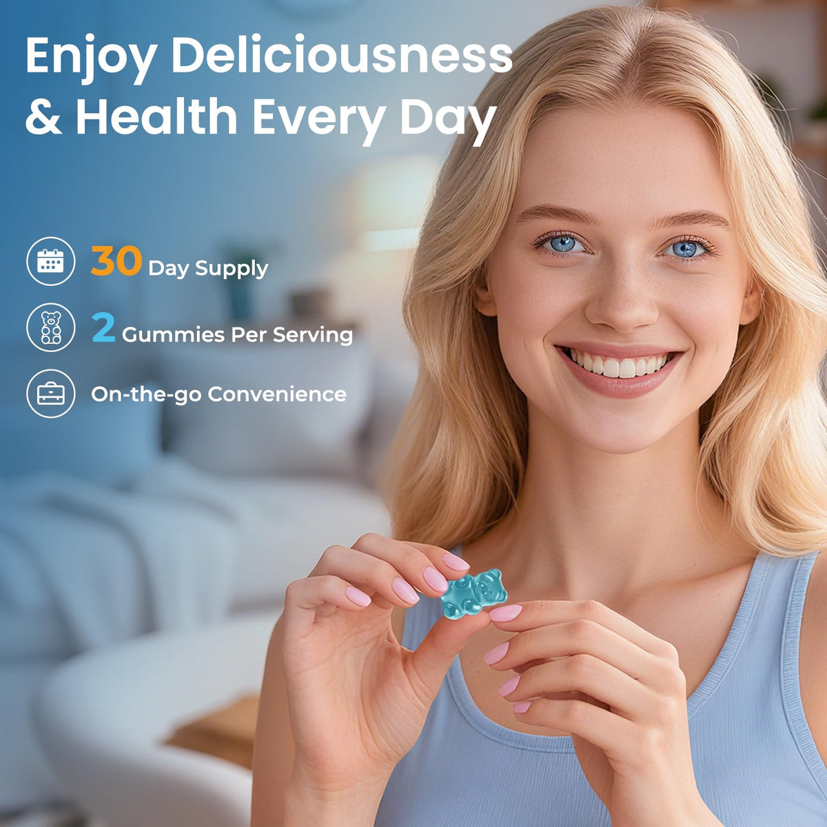 Gummies au Lithium Orotate 5mg avec une main tenant un gummy