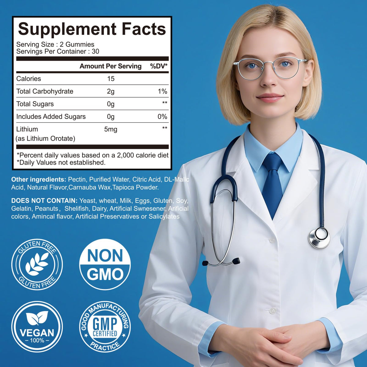 Gummies au Lithium Orotate 5mg dans un bol avec des fruits