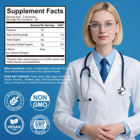 Gummies au Lithium Orotate 5mg dans un bol avec des fruits
