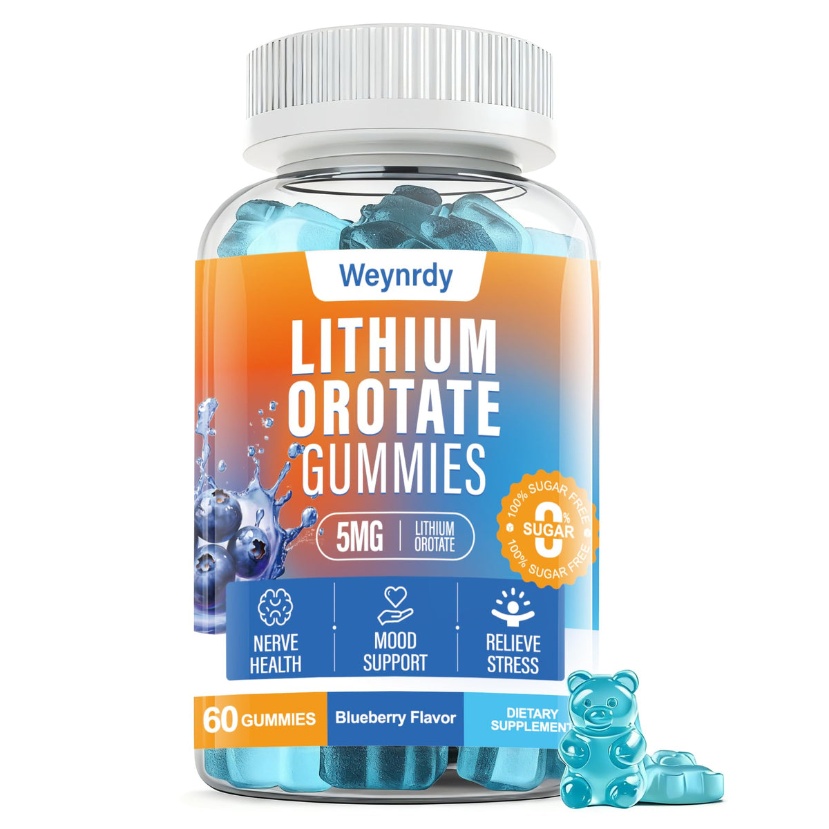 Gummies au Lithium Orotate 5mg de couleur myrtille en vue de face