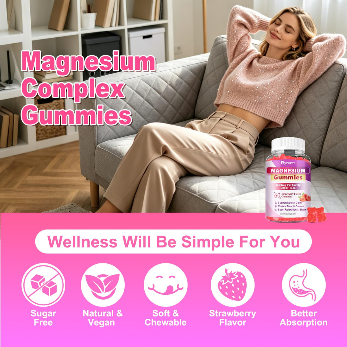 Gummies au magnésium Flyrocer avec étiquette nutritionnelle visible