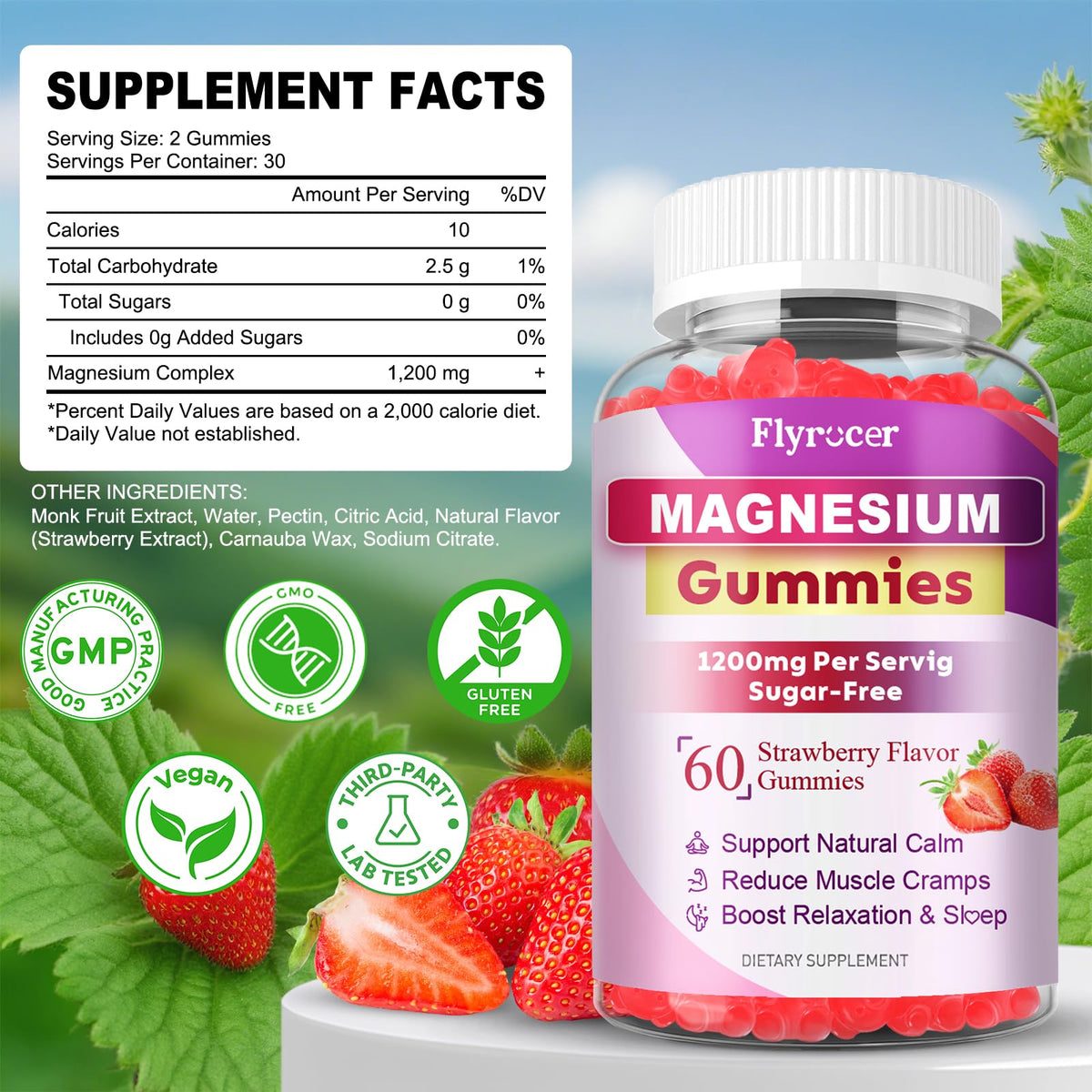 Gummies au magnésium Flyrocer avec saveur de fraise