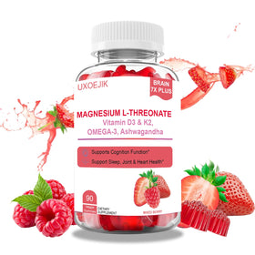 Gummies au magnésium L-Thréonate UXOEJIK, vue de face, emballage de 90 comprimés.