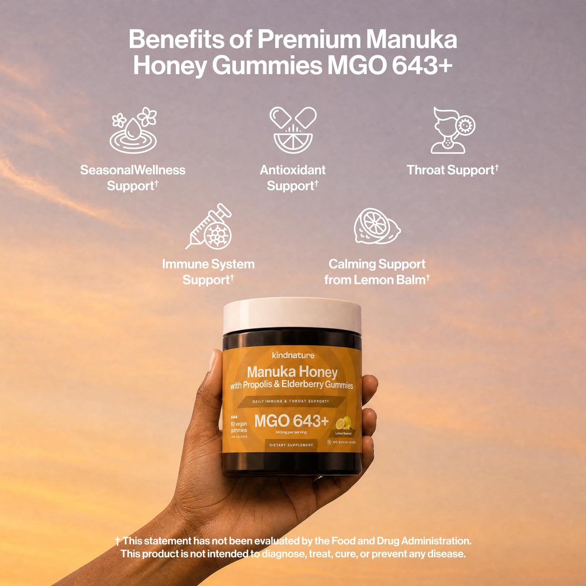 Gummies au miel de Manuka MGO 643+ de kindnature, vue de côté