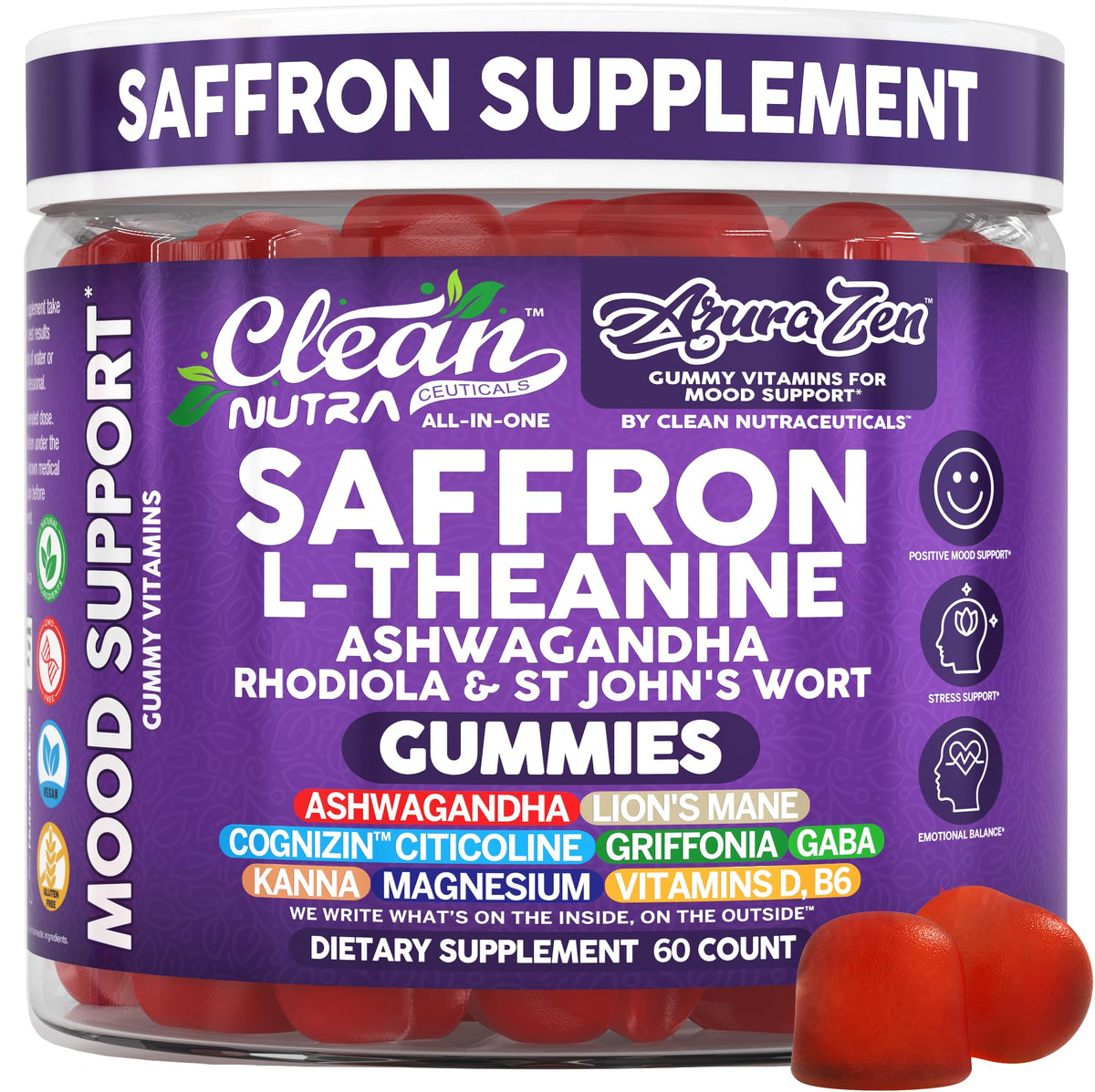 Gummies au safran Clean Nutraceuticals 191g en pot