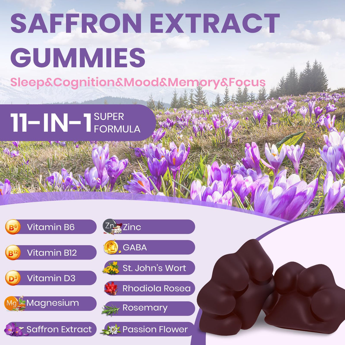 Gummies au safran Enerlix avec goût de framboise