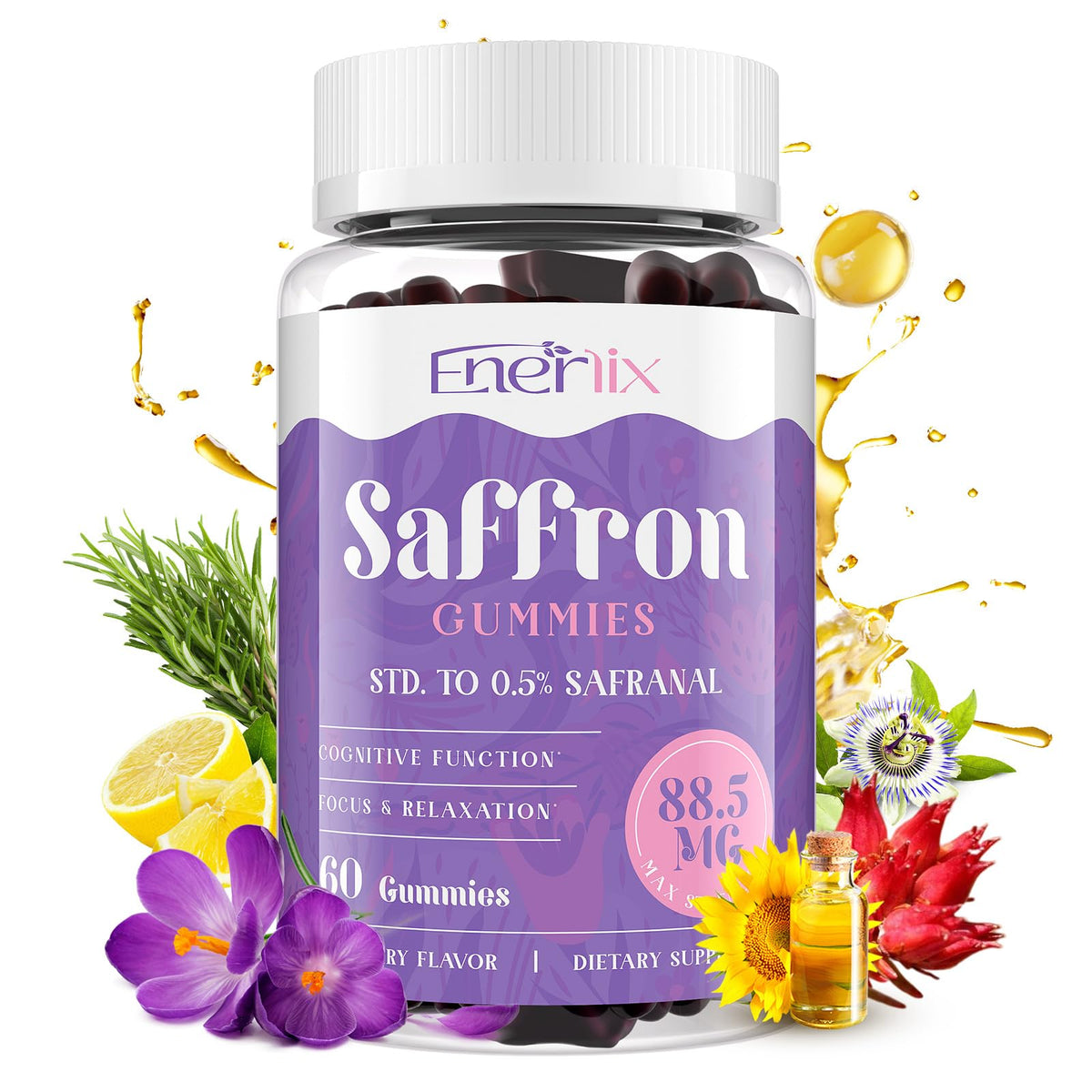 Gummies au safran Enerlix en vue de face, emballage inclus